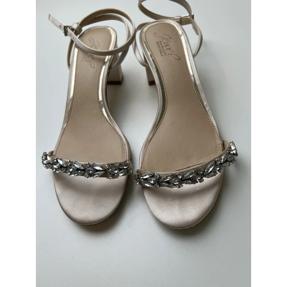 Jewel Badgley Mischka Women's Champagne Rhinestone Ankle Strap Sandals Size 6.5